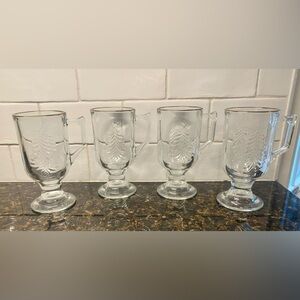 4 Vintage Holiday Gold Indiana Glass Christmas Tree Irish Crème Coffee Mugs